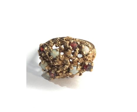 9ct gold opal &amp; garnet ring 5.8g 