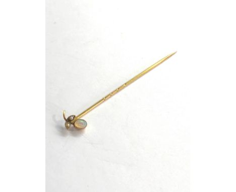 Antique 9ct gold opal &amp; seed pearl stick pin (0.7g) 