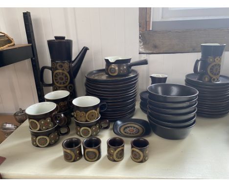 Large collection of Denby Arabesque pattern crockery
16 dinner plates 5 square ramekins 15 side plates 5 soup bowls and sauce