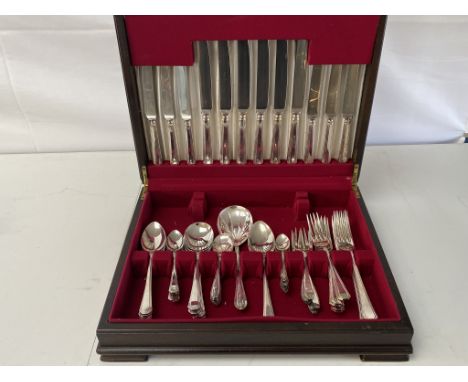 A Mappin &amp; Webb Canteen of silver plated Cutlery
6 place setting, 63 pieces in total (lacking carving set)