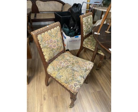 2 tapestry covered oak chairs