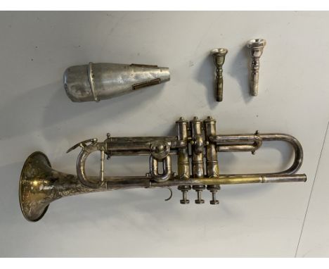 A vintage silver plated trumpet