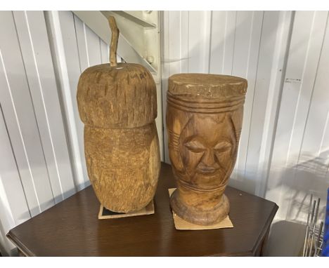 An Oak Carved Acorn &amp; an African Drum