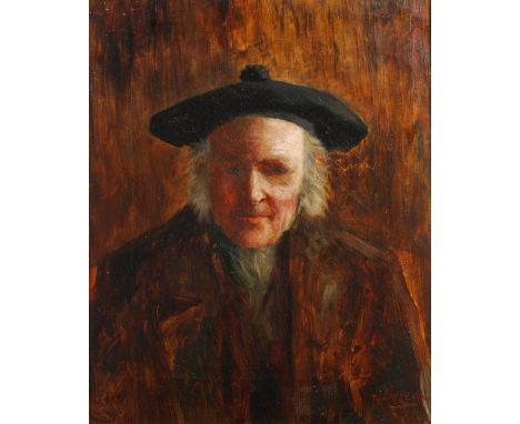 Tom McEwan RSW (1846-1914) Portrait of an elderly male figure wearing a tam o' shanter oil on canvas, signed lower right 28.5