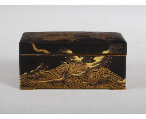 A Japanese Damascened casket in the manner of Komai, Meiji Period, the hinged cover decorated with entwined long tailed bird 