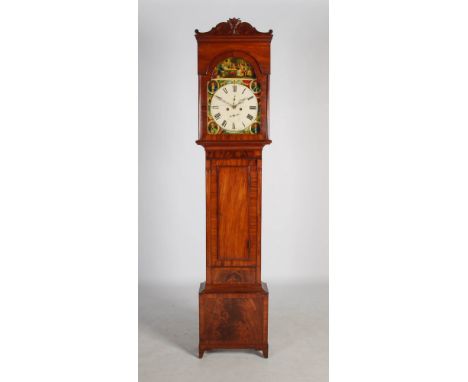 A 19th century longcase clock, Glasgow, makers name rubbed, the enamelled dial with Roman numerals and two subsidiary dials, 