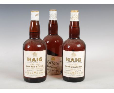 Three bottles Haig Blended Scotch Whisky, Gold Label, Distillers, Markinch, Scotland, 70 proof, 26 2/3 fl.ozs., (3).