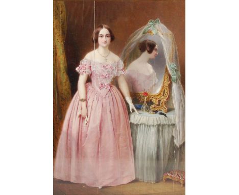 A Victorian painted ivory portrait by Barclay dated 1853, full length, scratched out signature 'Barclay pinxt. 1853' lower ri
