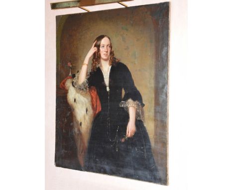Late 19th century British School, Three quarter length portrait of a lady oil on canvas 127cm x 101cm