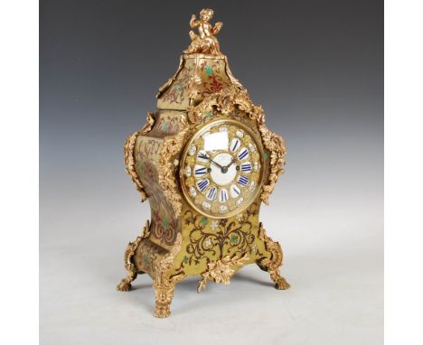 A 19th century Boulle gilt metal mounted mantle clock 'Payne 163 NEW BOND ST., LONDON', the circular dial with enamelled Arab