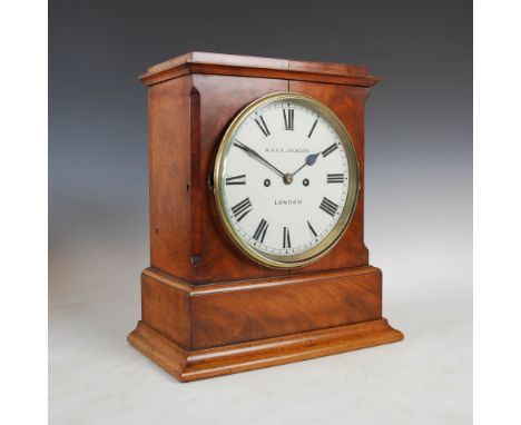 A 19th century mahogany mantle clock W.H.&S. JACKSON, LONDON, the 7 3/4" enamel dial with Roman numerals and twin train escap