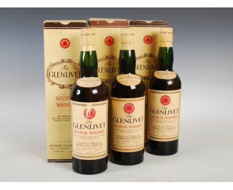 Three boxed bottles The Glenlivet, 12 years old, Unblended All Malt Scotch Whisky, Distilled and Bottled by George & J. G. Sm