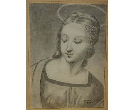 19th century English school - Bust portrait of Catherine Swayne, pencil; one other continental pencil portrait; and a reprodu