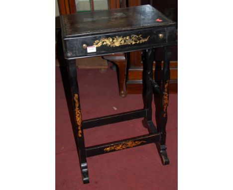 A Victorian ebonised, mother of pearl inlaid and further gilt decorated single drawer side table