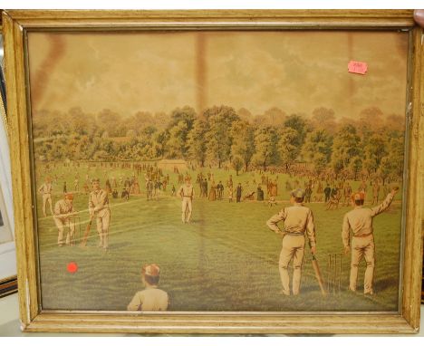 Terry Harrison - Cricket at Scarborough, reproduction framed print; and other cricket related prints and engravings 