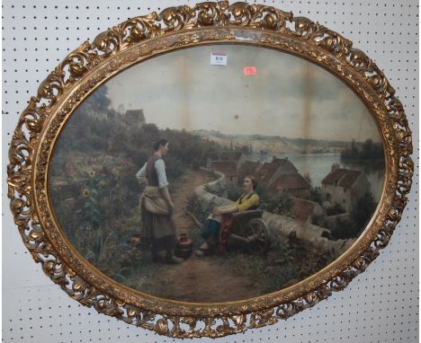 An early 20th century Continental heightened print, framed as an oval 