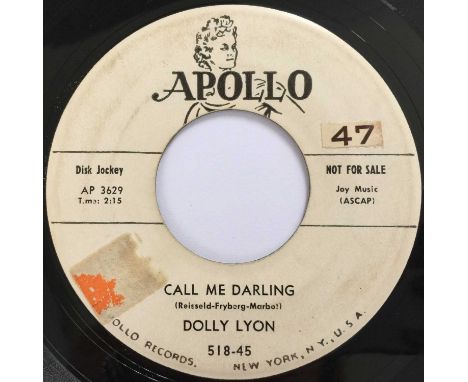 DOLLY LYON - CALL ME DARLING 7" (PROMO - APOLLO 518-45). A killer promotional 45 here by Dolly Lyon to include Call Me Darlin
