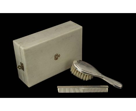 Silver Christening Set In Original Christofle Box, Comprises Brush and Comb, Both Stamped for Silver. 