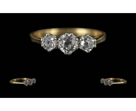Ladies 9ct Gold & Plat 3 Stone Diamond Ring, Ring Size J. Hallmarked for 9ct & Plat. 