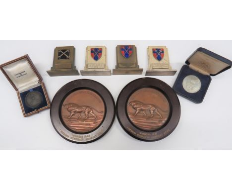Varied Selection of Military Trophies consisting bronzed medallion "The Army Rifle Association Corps Shield". &nbsp;Reverse m