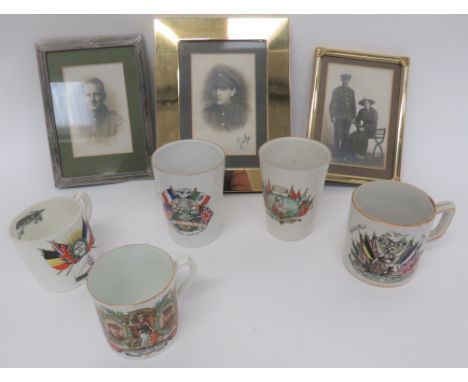 Five Various WW1 "Peace" Cups consisting 3 x Peace cups ... 2 x Peace tankards. &nbsp;All with various printed designs. &nbsp