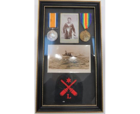 WW1 Royal Navy Medal Pair and Ephemera consisting silver War medal and Victory named ""J19118 R D Cooke AB. RN"". &nbsp;Toget