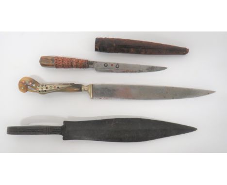 Three 19th Century Indian Knives consisting an all steel, bichwa dagger.&nbsp; 8 1/2 inch, double edged, broad leaf blade.&nb