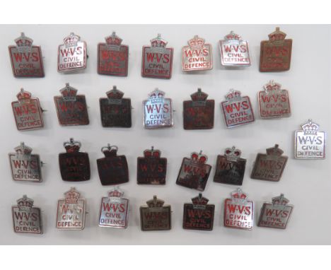 WVS Civil Defence Lapel Badges consisting 24 x chrome and enamel KC examples ... 5 x chrome and enamel QC examples. &nbsp;All