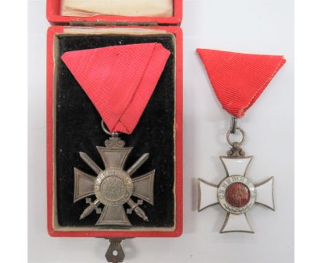 Bulgaria Order Of St Alexander silvered and enamel cross with Soviet style ribbon. &nbsp;Together with a similar silvered exa