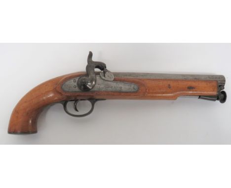 Mid 19th Century Percussion Lancer Pistol By "Lacy &amp; Co" .750 musket, 9 inch smoothbore barrel with lower captive steel s