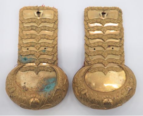 Pair of Late 19th Century Continental Shoulder Straps gilt scales with laurel scroll edging. &nbsp;Lower crescent embossed wi