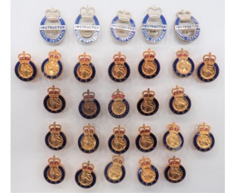 Post 1953 Civil Defence Lapel Badges consisting 5 x enamel and silvered, QC Civil Defence Instructor ... 23 x gilt and enamel