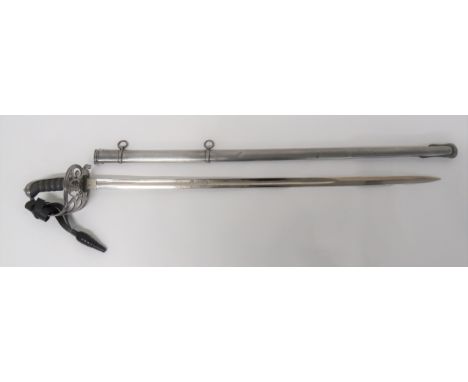 1827 Pattern Rifles Officer's Sword 32 3/4 inch, single edged blade with large fuller. &nbsp;Etched foliage scroll, strung bu