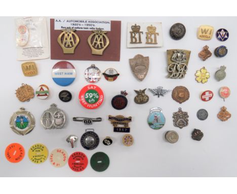 Quantity of Various Civilian Lapel and Other Badges including 2 x brass AA Automobile Association collar badges ... 2 x brass