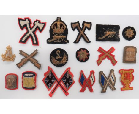 Small Selection of Army Trade Badges including bullion embroidery field gun surmounted by large King's crown ... Bullion embr