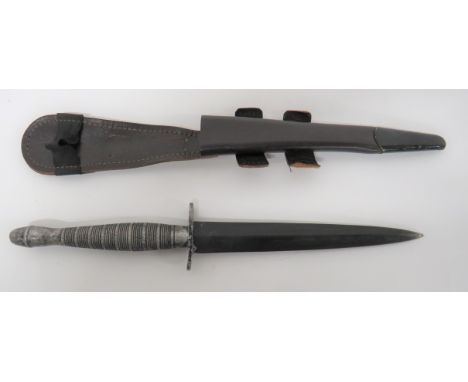 Rare Ribbed and Roped Cast Hilt F &amp; S Commando Knife 7 inch, double edged, blackened blade. &nbsp;One piece, cast alloy, 