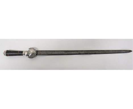 Early 18th Century Silver Mounted Hunting Short Sword 22 1/4 inch, single edged blade with two fullers for half its length. E