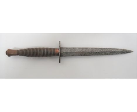 Third Pattern "B2" F &amp; S Commando Knife 6 3/4 inch, double edged blade. &nbsp;Oval steel crossguard stamped "B2" with bro