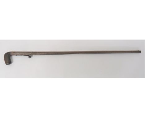 Scarce Days Patent Percussion Walking Stick Shotgun 28 1/4 inch, 20 bore, browned Damascus barrel. &nbsp;The breech with proo
