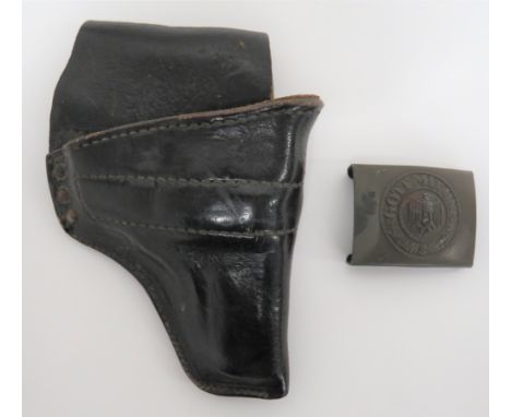 German Third Reich Army Buckle dark green painted, pressed steel, rectangular buckle with motto "Gott Mit Uns" and central ea