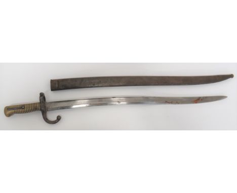 French M1866 Chassepot Bayonet 22 1/2 inch, single edged yataghan blade with wide fuller. &nbsp;Back edge with maker dated "1