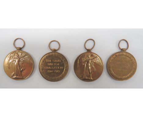 Four WW1 Victory Medals Including a Casualty consisting Victory medals named to "G48086 Pte C Burchett Midd'x R" ... "1421 Pt