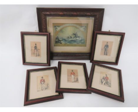 Six Various Military Prints consisting 5 x coloured etchings of various Royal Marine costumes. &nbsp;All framed and glazed. &