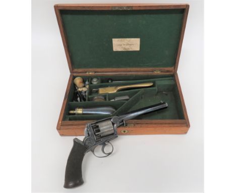 Rare Case Deane, Adams &amp; Deane Double Action Percussion Revolver 54 bore, 6 1/4 inch, octagonal, blued, solid frame barre