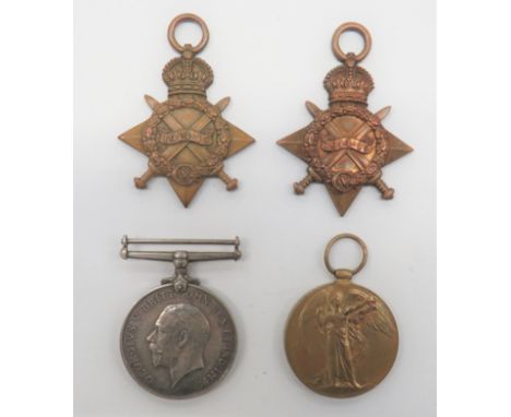 WW1 14/15 Stars and Other Medals consisting 1914-15 Star named ""52. Sgt A Bates RFA"" ... 1914-15 Star named ""SS-16625 Pte 