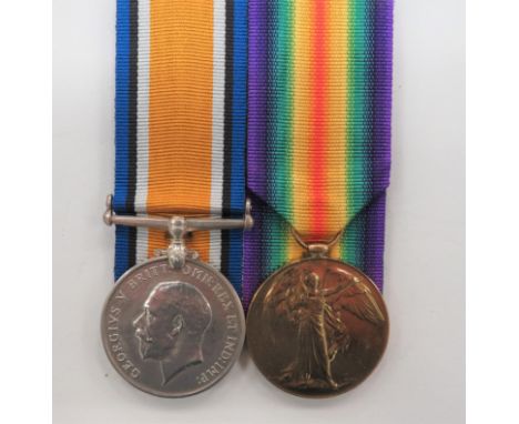WW1 Middlesex Reg Pair consisting silver War medal and Victory named "204577 Pte. J Jenkins Midd'x R". &nbsp;Official correct