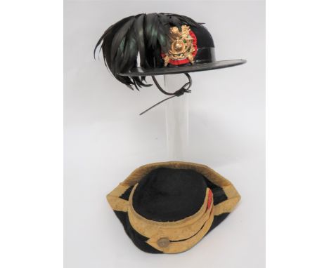 Two European Officer Caps consisting Italian Bergaglieri hat. &nbsp;Black felt crown. &nbsp;Black composite, wide disk brim. 