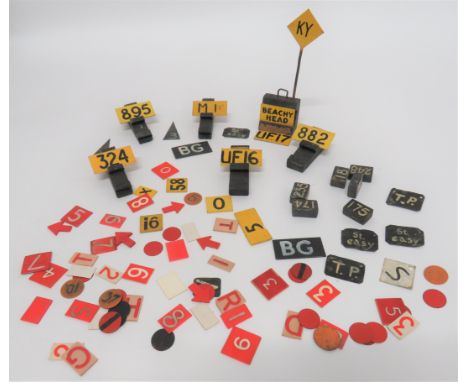 Selection of Aircraft Table Plotting Markers&nbsp; including 6 x wooden plotting stands ... Various number and letter markers