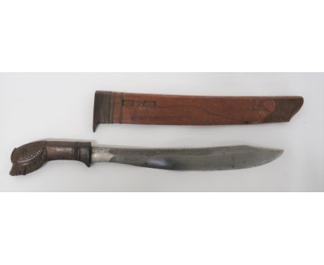 Early 20th Century Burmese Knife 14 inch, single edged blade widening towards the clipped point. &nbsp;Narrow fuller with flo