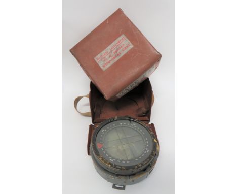 Boxed Type P4A Bomber Aircraft Compass grey painted, brass base with crowned "AM" stamp. &nbsp;Black painted brass, glazed to
